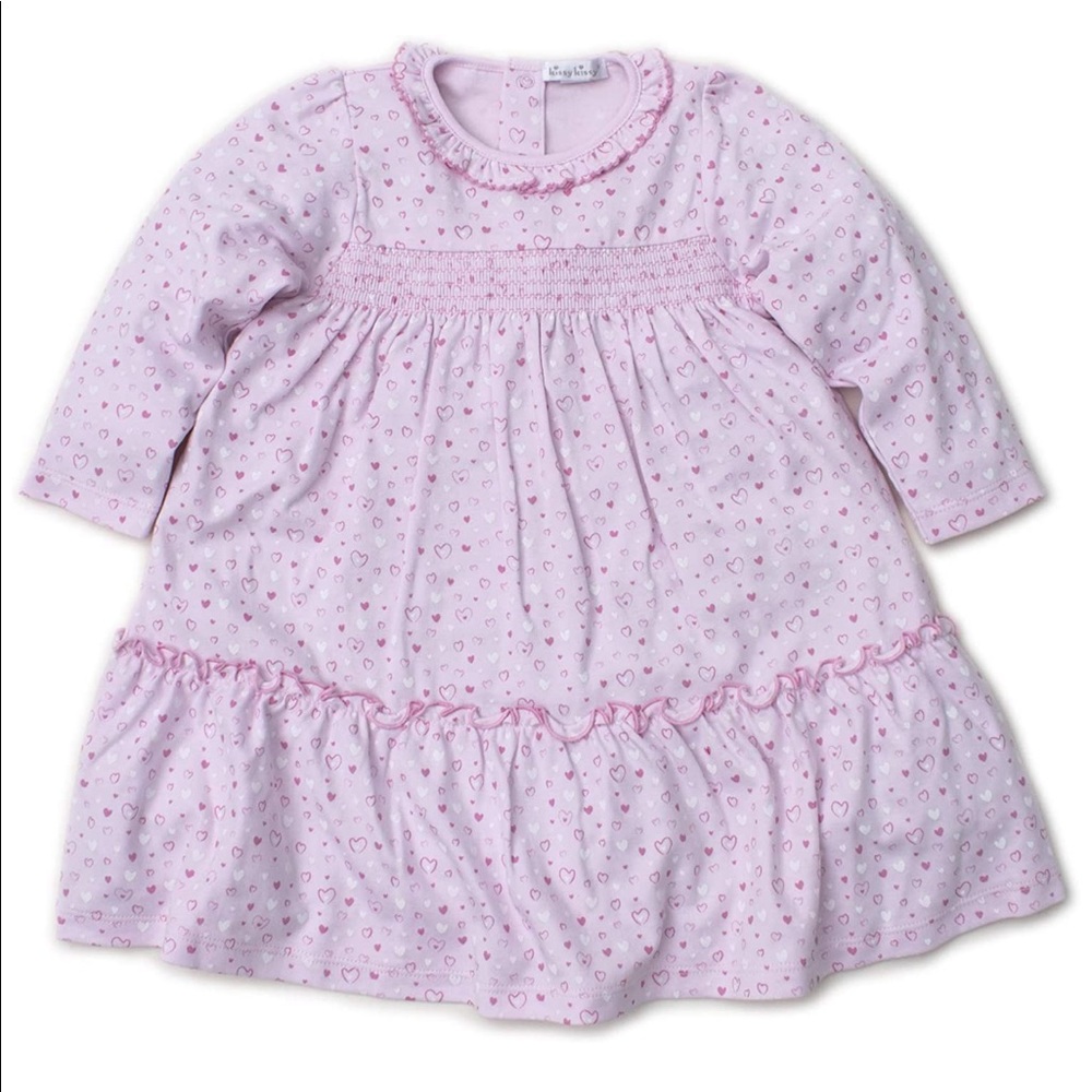 EUC Kissy Kissy Wooly Llamas Pink Heart Long Sleeve Pima Cotton Tiered Dress - 4